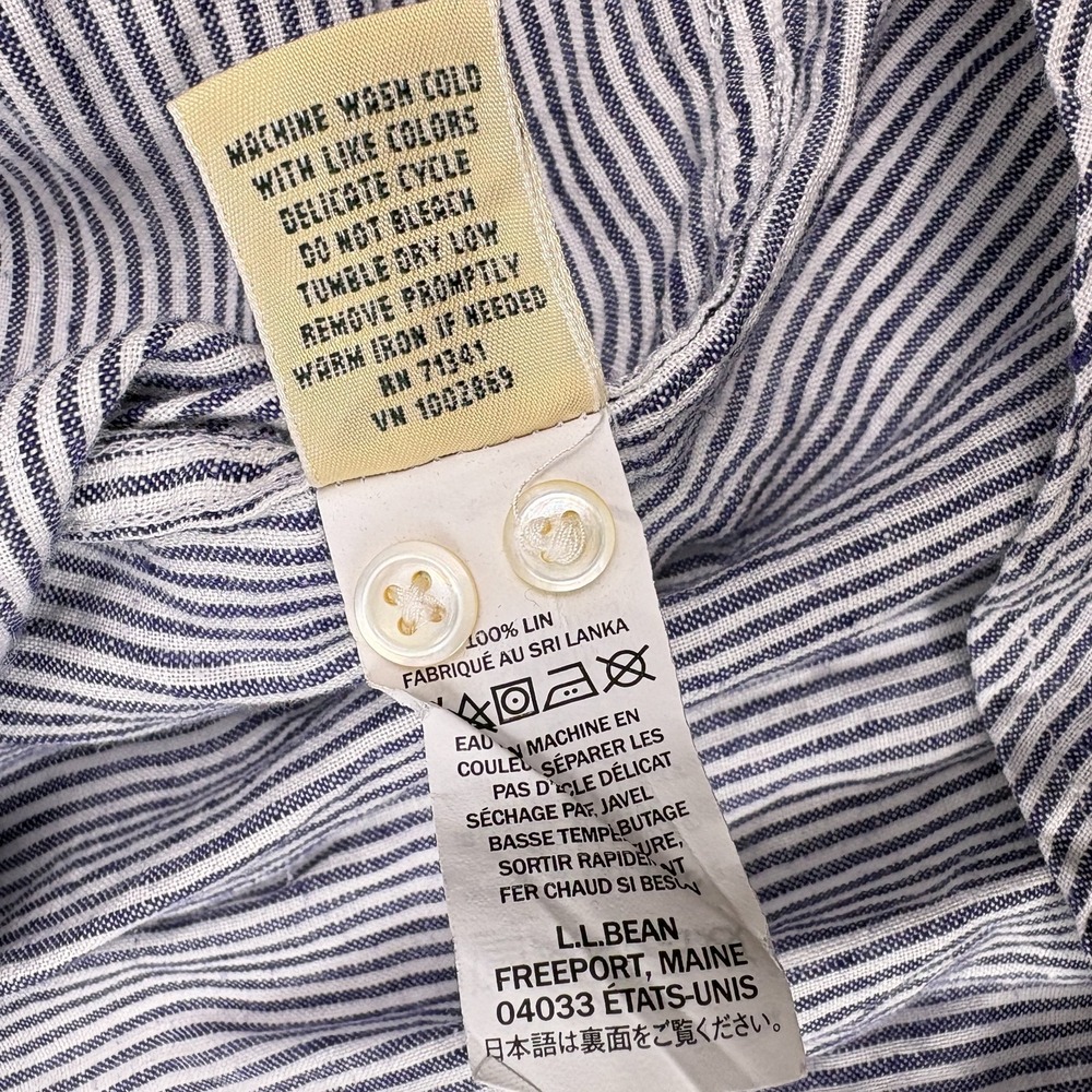 LL Bean Premium Washable Linen Button Up Shirt Womens Sz L White Blue Tunic - Picture 15 of 16